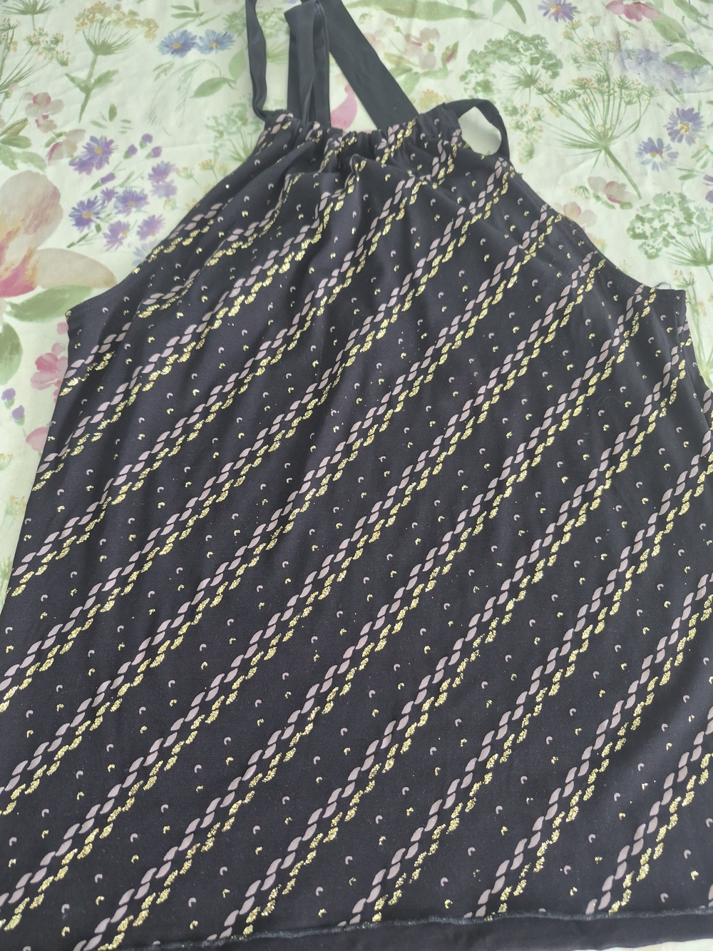 BCX Black Halter Top with Black and Gold Accents Size Small